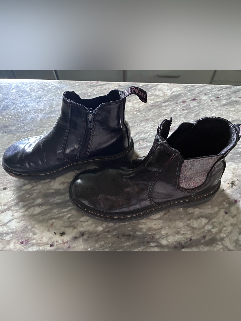 Black Patent Kids Chelsea Boots with Side Zipper
